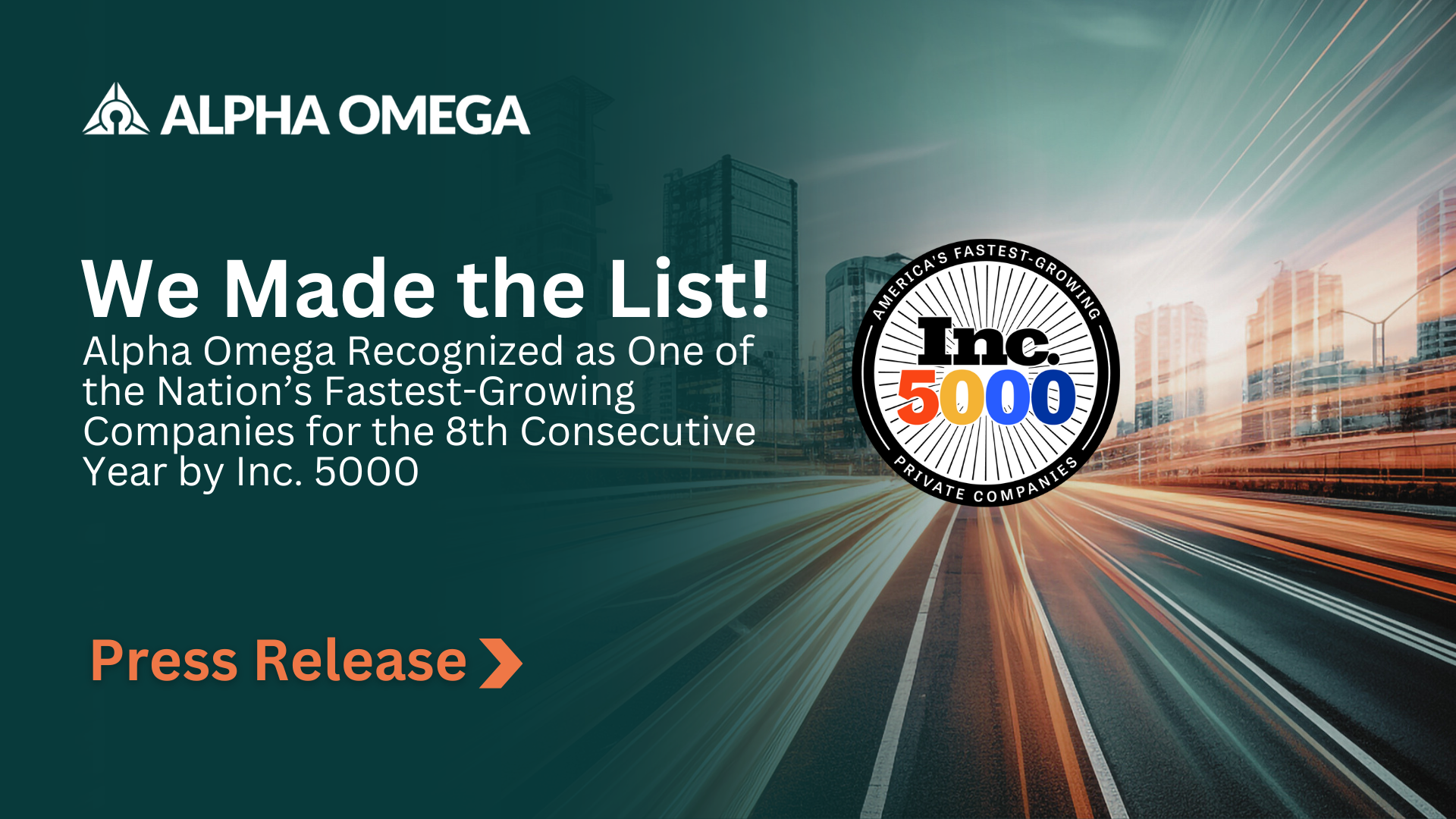 Alpha Omega Recognized as One of the Nation’s Fastest-Growing Companies for the 8th Consecutive Year by Inc. 5000