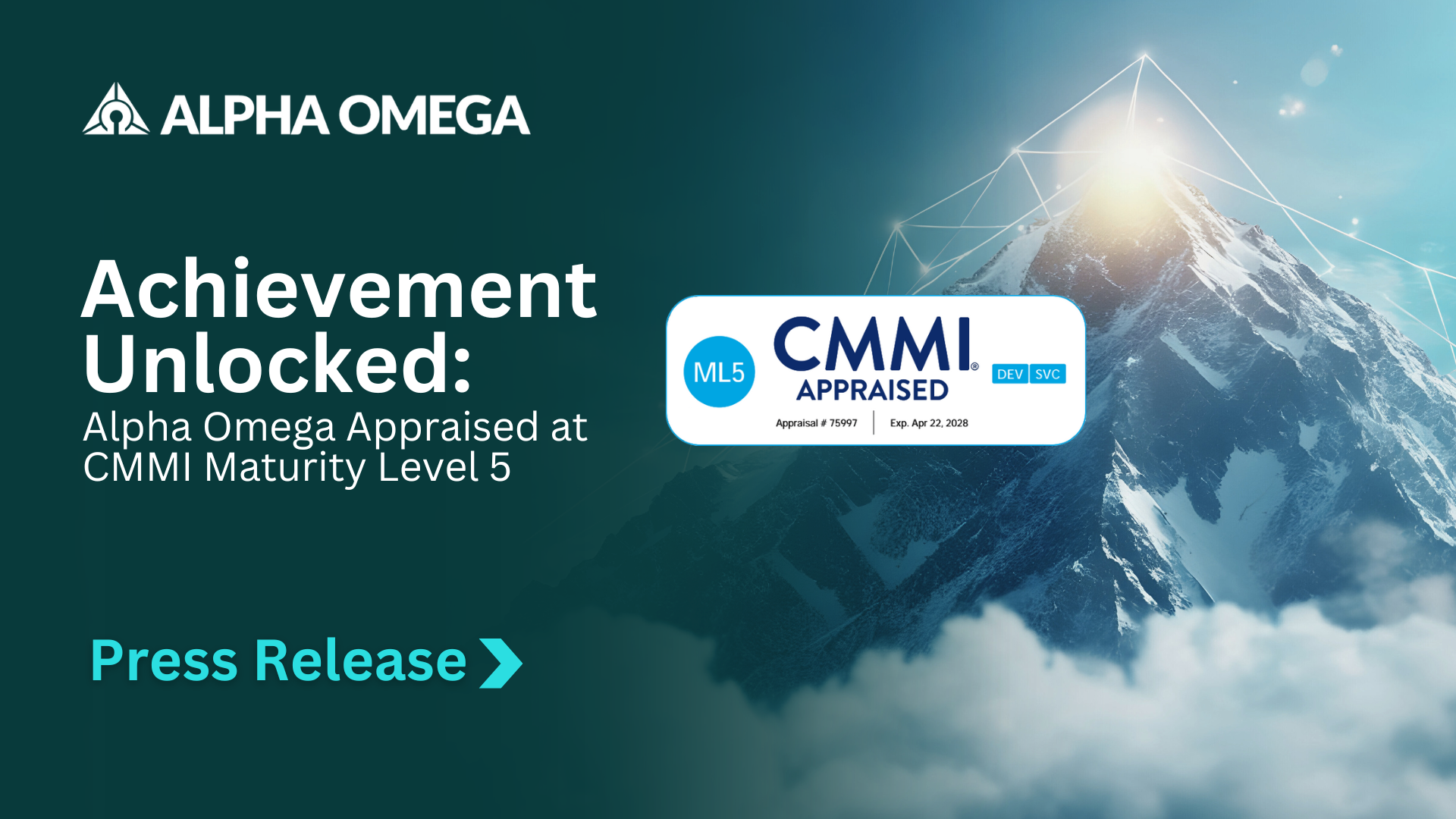 Alpha Omega appraised at CMMI Maturity Level 5